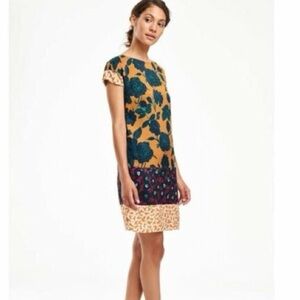 Boden Florence Floral Print Yellow Blue Parchwork Shift Dress Size 8L